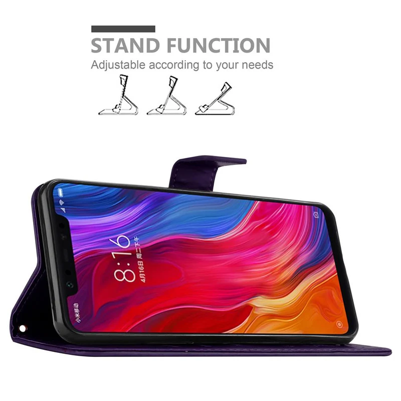 Cadorabo Hülle kompatibel mit Xiaomi Mi 8 Schutzhülle im Blumen Design mit Magnetverschluss, Standfunktion und Kartenfächern