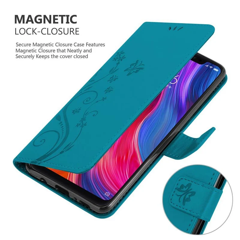 Cadorabo Hülle kompatibel mit Xiaomi Mi 8 Schutzhülle im Blumen Design mit Magnetverschluss, Standfunktion und Kartenfächern