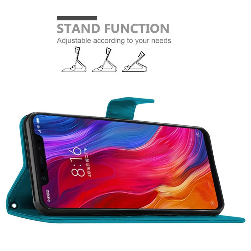 Cadorabo Hülle kompatibel mit Xiaomi Mi 8 Schutzhülle im Blumen Design mit Magnetverschluss, Standfunktion und Kartenfächern