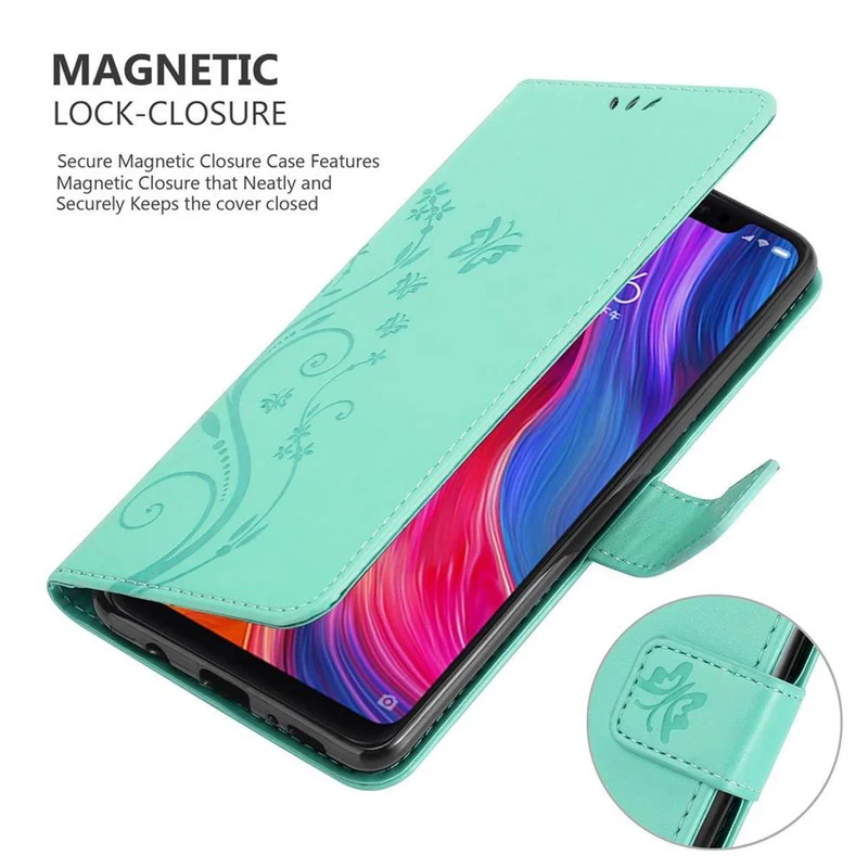 Cadorabo Hülle kompatibel mit Xiaomi Mi 8 Schutzhülle im Blumen Design mit Magnetverschluss, Standfunktion und Kartenfächern