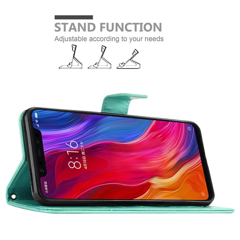 Cadorabo Hülle kompatibel mit Xiaomi Mi 8 Schutzhülle im Blumen Design mit Magnetverschluss, Standfunktion und Kartenfächern