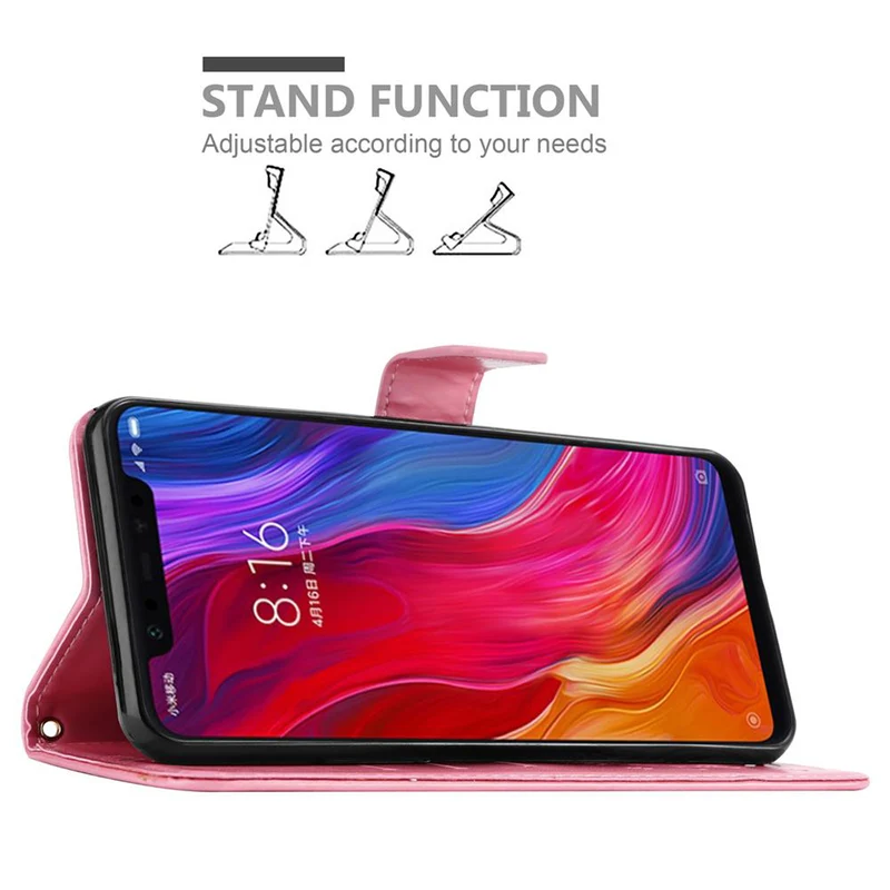 Cadorabo Hülle kompatibel mit Xiaomi Mi 8 Schutzhülle im Blumen Design mit Magnetverschluss, Standfunktion und Kartenfächern