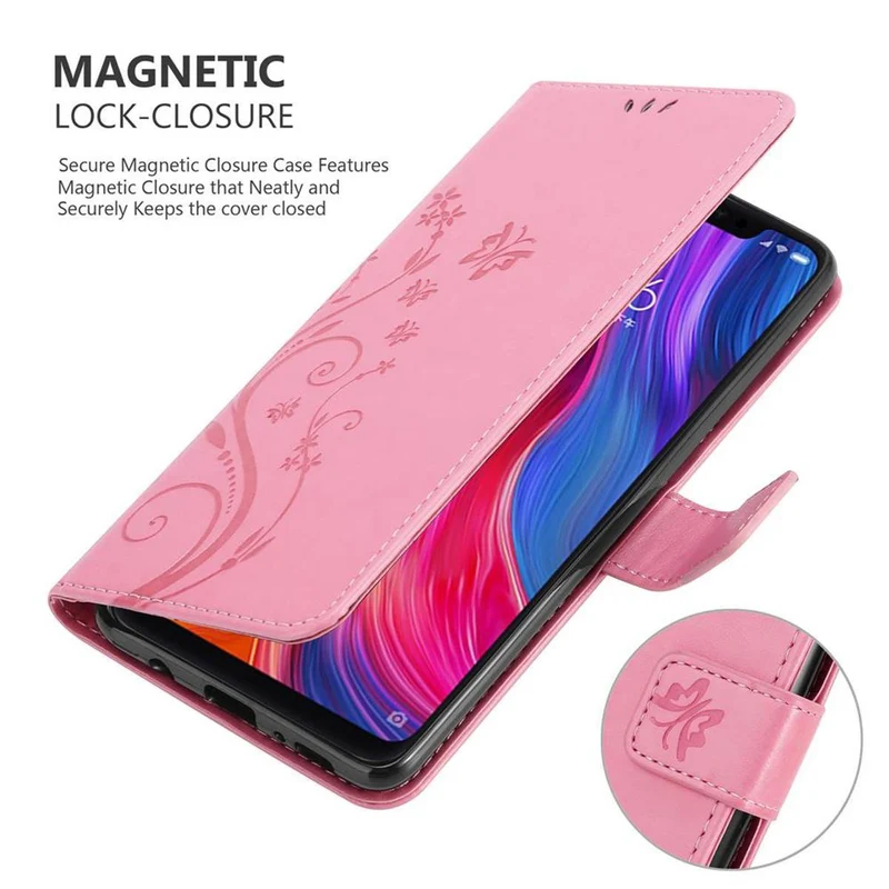 Cadorabo Hülle kompatibel mit Xiaomi Mi 8 Schutzhülle im Blumen Design mit Magnetverschluss, Standfunktion und Kartenfächern