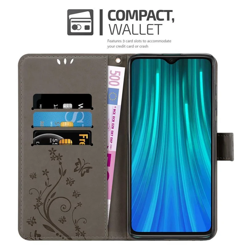 Cadorabo Hülle kompatibel mit Xiaomi RedMi NOTE 8 PRO Schutzhülle im Blumen Design mit Magnetverschluss, Standfunktion und Kartenfächern