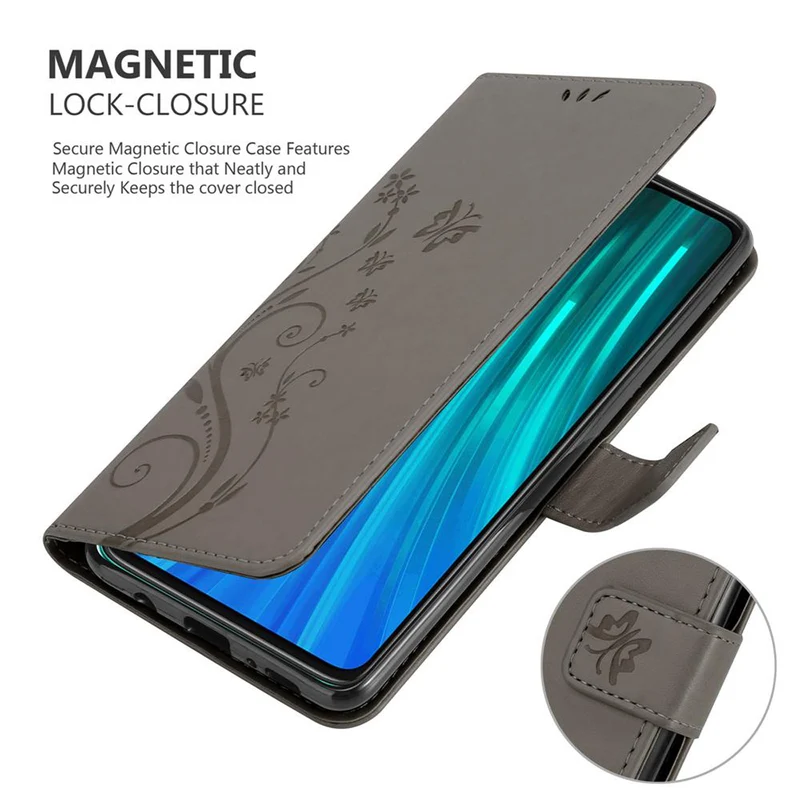 Cadorabo Hülle kompatibel mit Xiaomi RedMi NOTE 8 PRO Schutzhülle im Blumen Design mit Magnetverschluss, Standfunktion und Kartenfächern
