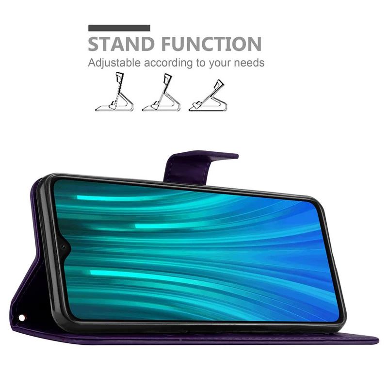 Cadorabo Hülle kompatibel mit Xiaomi RedMi NOTE 8 PRO Schutzhülle im Blumen Design mit Magnetverschluss, Standfunktion und Kartenfächern