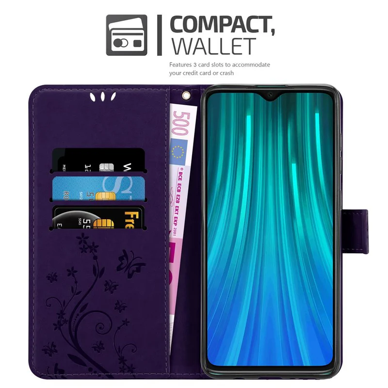 Cadorabo Hülle kompatibel mit Xiaomi RedMi NOTE 8 PRO Schutzhülle im Blumen Design mit Magnetverschluss, Standfunktion und Kartenfächern