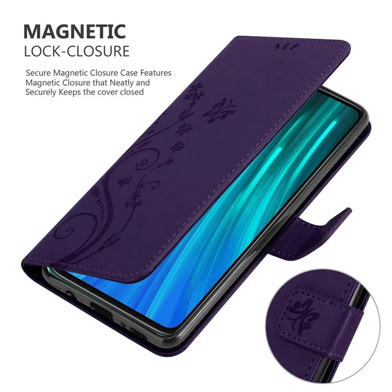 Cadorabo Hülle kompatibel mit Xiaomi RedMi NOTE 8 PRO Schutzhülle im Blumen Design mit Magnetverschluss, Standfunktion und Kartenfächern