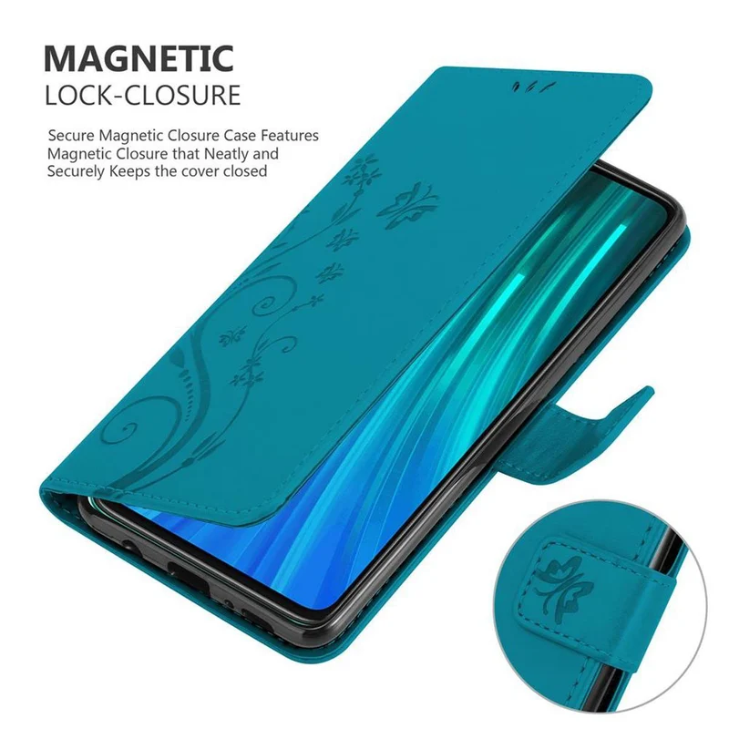 Cadorabo Hülle kompatibel mit Xiaomi RedMi NOTE 8 PRO Schutzhülle im Blumen Design mit Magnetverschluss, Standfunktion und Kartenfächern