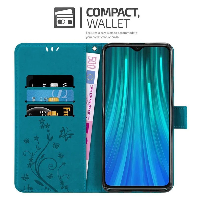 Cadorabo Hülle kompatibel mit Xiaomi RedMi NOTE 8 PRO Schutzhülle im Blumen Design mit Magnetverschluss, Standfunktion und Kartenfächern