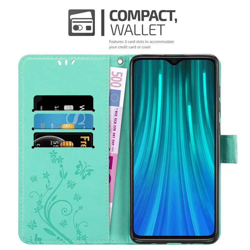 Cadorabo Hülle kompatibel mit Xiaomi RedMi NOTE 8 PRO Schutzhülle im Blumen Design mit Magnetverschluss, Standfunktion und Kartenfächern
