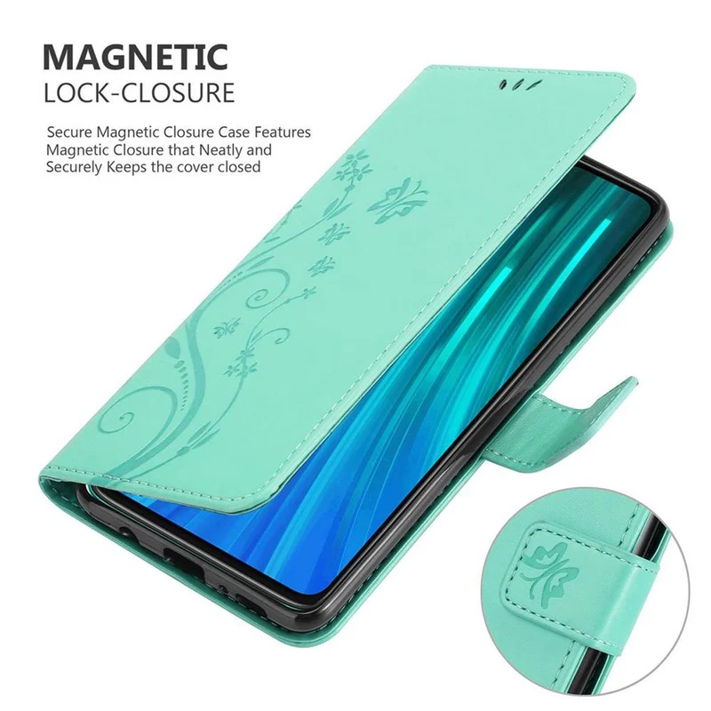 Cadorabo Hülle kompatibel mit Xiaomi RedMi NOTE 8 PRO Schutzhülle im Blumen Design mit Magnetverschluss, Standfunktion und Kartenfächern