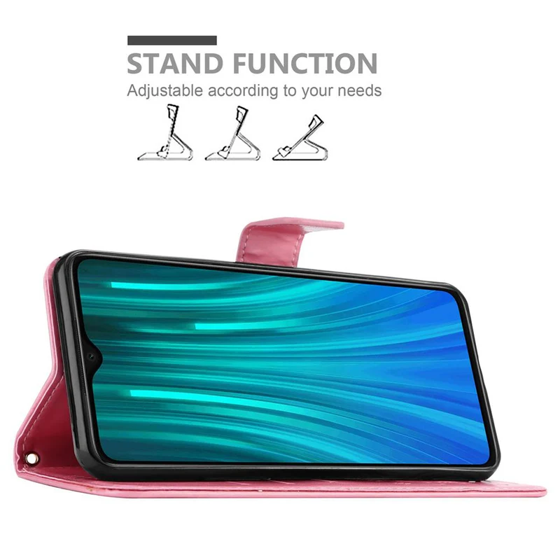 Cadorabo Hülle kompatibel mit Xiaomi RedMi NOTE 8 PRO Schutzhülle im Blumen Design mit Magnetverschluss, Standfunktion und Kartenfächern