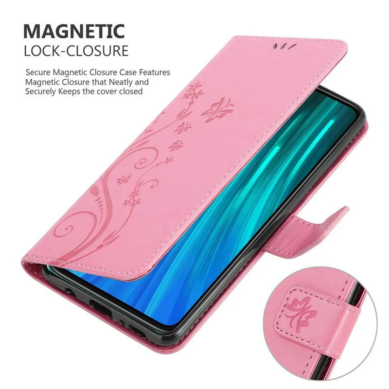 Cadorabo Hülle kompatibel mit Xiaomi RedMi NOTE 8 PRO Schutzhülle im Blumen Design mit Magnetverschluss, Standfunktion und Kartenfächern