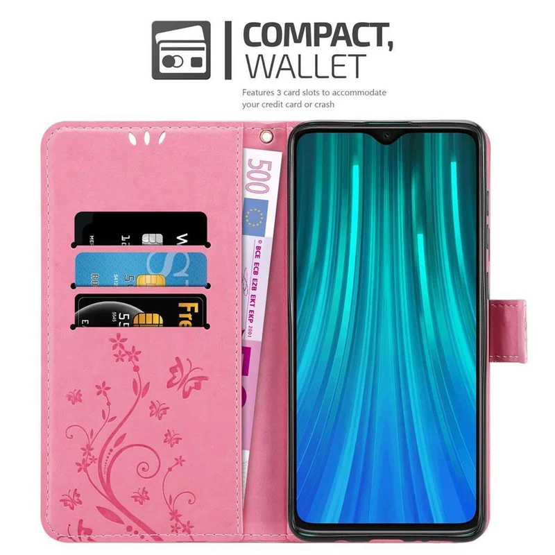 Cadorabo Hülle kompatibel mit Xiaomi RedMi NOTE 8 PRO Schutzhülle im Blumen Design mit Magnetverschluss, Standfunktion und Kartenfächern