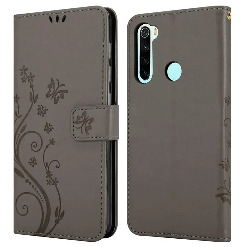 Cadorabo Hülle kompatibel mit Xiaomi RedMi NOTE 8 Schutzhülle im Blumen Design mit Magnetverschluss, Standfunktion und Kartenfächern