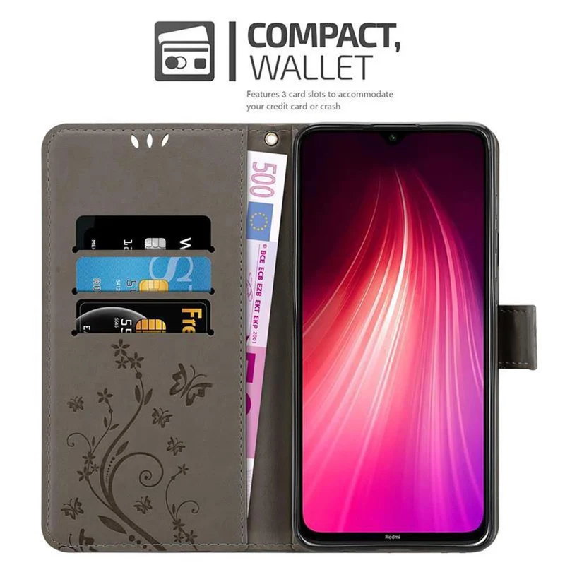 Cadorabo Hülle kompatibel mit Xiaomi RedMi NOTE 8 Schutzhülle im Blumen Design mit Magnetverschluss, Standfunktion und Kartenfächern