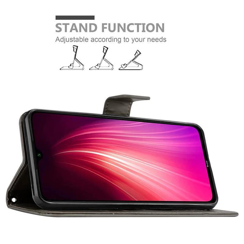 Cadorabo Hülle kompatibel mit Xiaomi RedMi NOTE 8 Schutzhülle im Blumen Design mit Magnetverschluss, Standfunktion und Kartenfächern