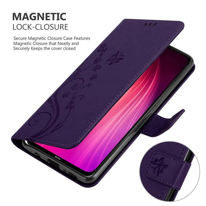 Cadorabo Hülle kompatibel mit Xiaomi RedMi NOTE 8 Schutzhülle im Blumen Design mit Magnetverschluss, Standfunktion und Kartenfächern