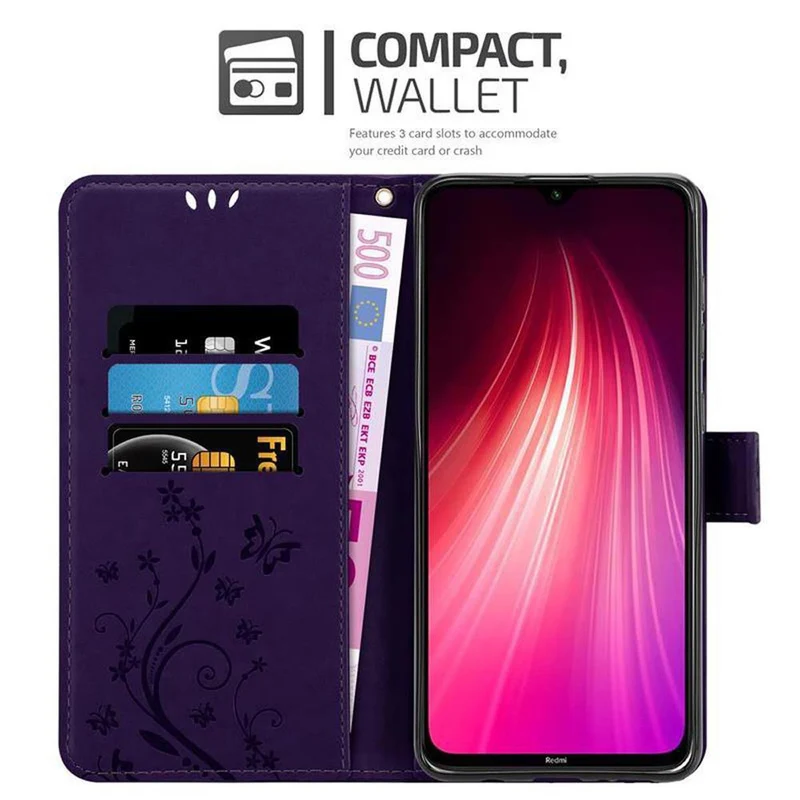 Cadorabo Hülle kompatibel mit Xiaomi RedMi NOTE 8 Schutzhülle im Blumen Design mit Magnetverschluss, Standfunktion und Kartenfächern