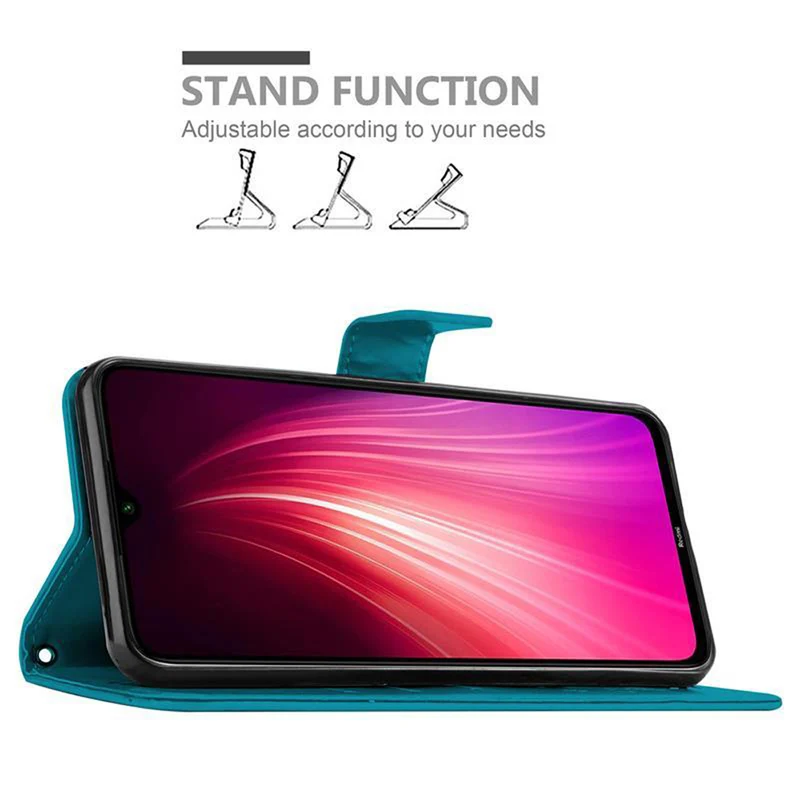 Cadorabo Hülle kompatibel mit Xiaomi RedMi NOTE 8 Schutzhülle im Blumen Design mit Magnetverschluss, Standfunktion und Kartenfächern