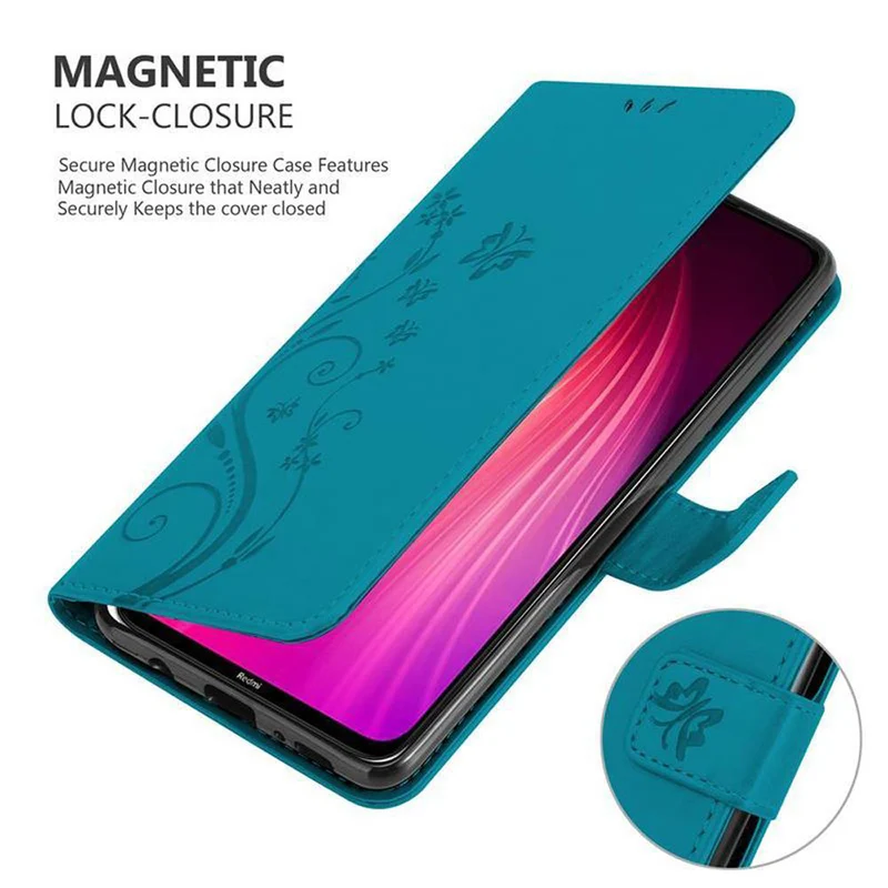 Cadorabo Hülle kompatibel mit Xiaomi RedMi NOTE 8 Schutzhülle im Blumen Design mit Magnetverschluss, Standfunktion und Kartenfächern