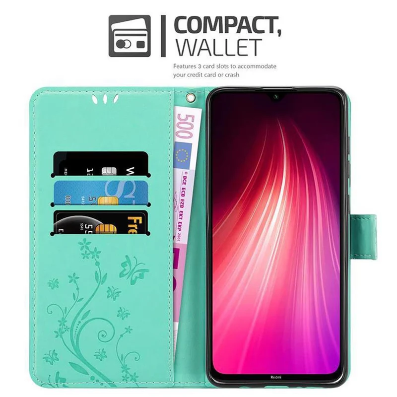Cadorabo Hülle kompatibel mit Xiaomi RedMi NOTE 8 Schutzhülle im Blumen Design mit Magnetverschluss, Standfunktion und Kartenfächern