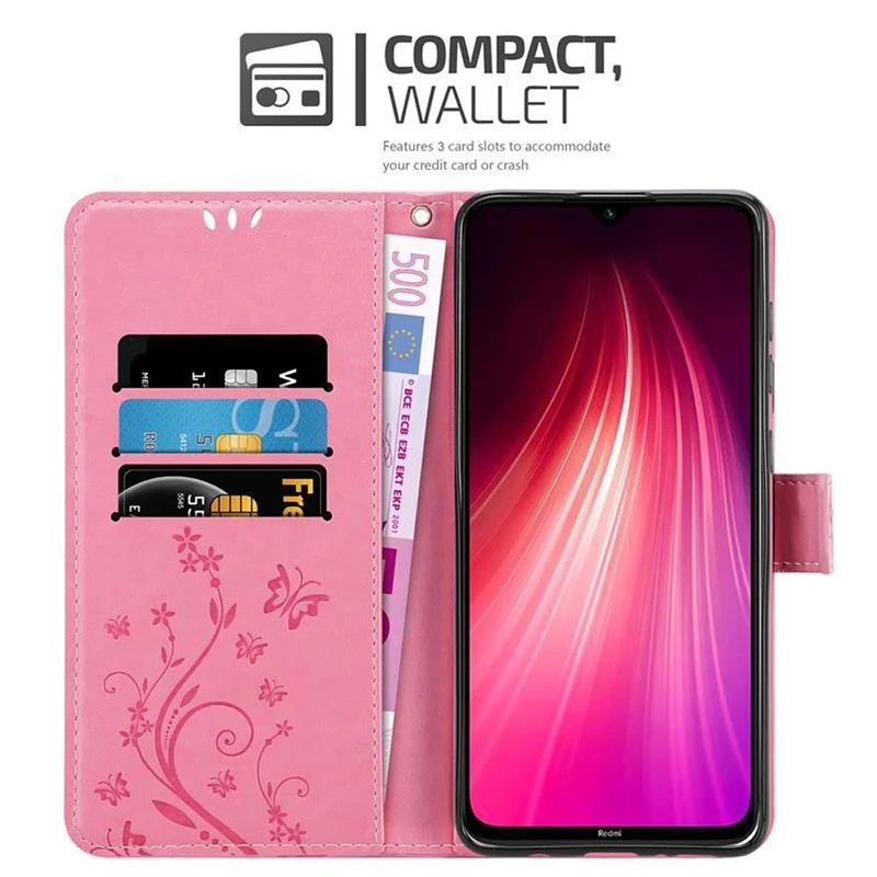 Cadorabo Hülle kompatibel mit Xiaomi RedMi NOTE 8 Schutzhülle im Blumen Design mit Magnetverschluss, Standfunktion und Kartenfächern