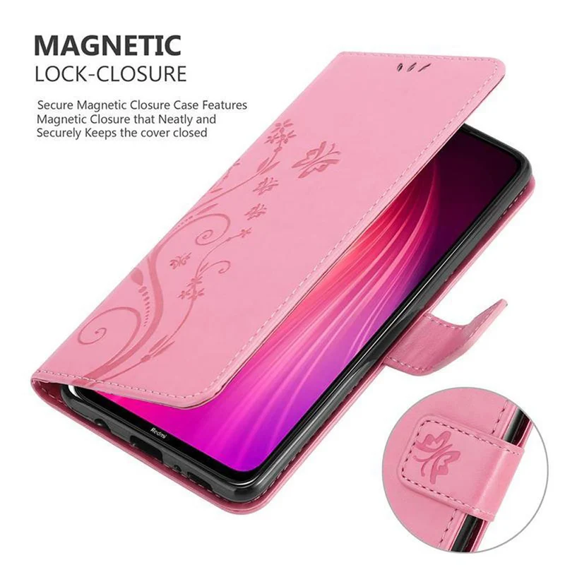 Cadorabo Hülle kompatibel mit Xiaomi RedMi NOTE 8 Schutzhülle im Blumen Design mit Magnetverschluss, Standfunktion und Kartenfächern