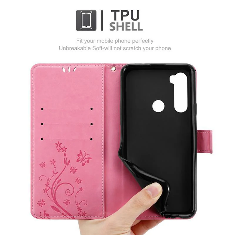 Cadorabo Hülle kompatibel mit Xiaomi RedMi NOTE 8 Schutzhülle im Blumen Design mit Magnetverschluss, Standfunktion und Kartenfächern