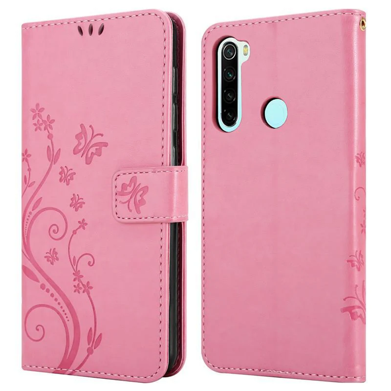 Cadorabo Hülle kompatibel mit Xiaomi RedMi NOTE 8 Schutzhülle im Blumen Design mit Magnetverschluss, Standfunktion und Kartenfächern