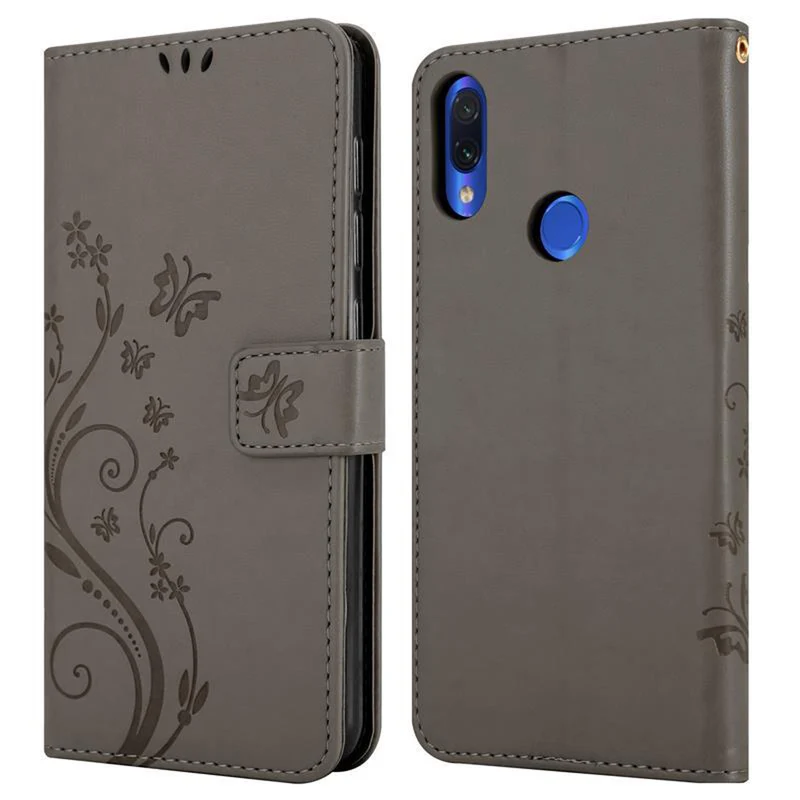 Cadorabo Hülle kompatibel mit Xiaomi RedMi NOTE 7 Schutzhülle im Blumen Design mit Magnetverschluss, Standfunktion und Kartenfächern