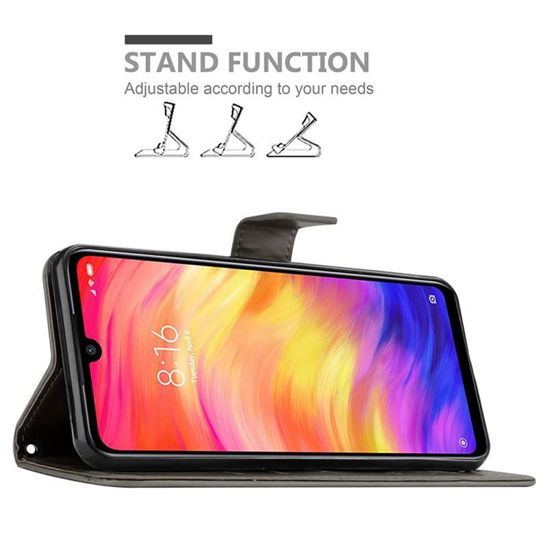 Cadorabo Hülle kompatibel mit Xiaomi RedMi NOTE 7 Schutzhülle im Blumen Design mit Magnetverschluss, Standfunktion und Kartenfächern