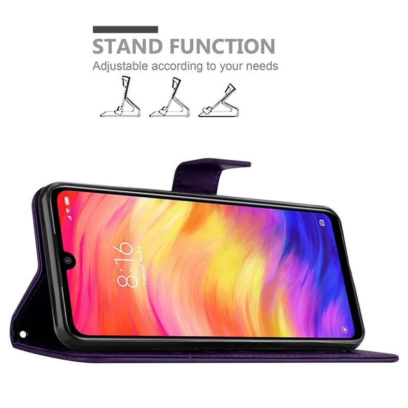 Cadorabo Hülle kompatibel mit Xiaomi RedMi NOTE 7 Schutzhülle im Blumen Design mit Magnetverschluss, Standfunktion und Kartenfächern