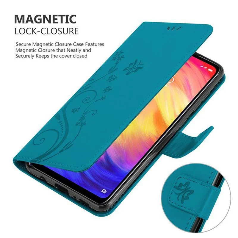 Cadorabo Hülle kompatibel mit Xiaomi RedMi NOTE 7 Schutzhülle im Blumen Design mit Magnetverschluss, Standfunktion und Kartenfächern