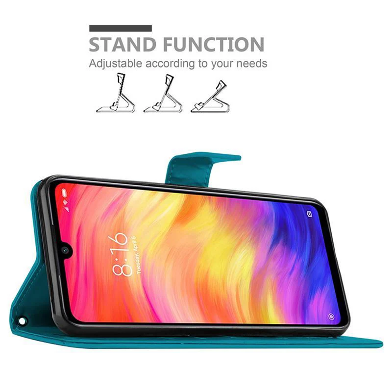 Cadorabo Hülle kompatibel mit Xiaomi RedMi NOTE 7 Schutzhülle im Blumen Design mit Magnetverschluss, Standfunktion und Kartenfächern