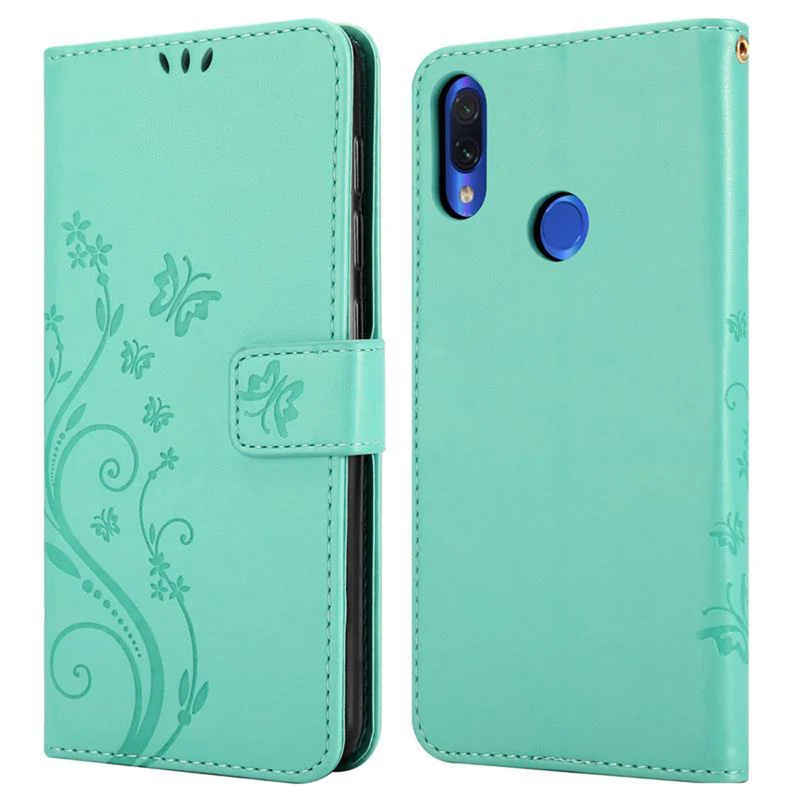 Cadorabo Hülle kompatibel mit Xiaomi RedMi NOTE 7 Schutzhülle im Blumen Design mit Magnetverschluss, Standfunktion und Kartenfächern