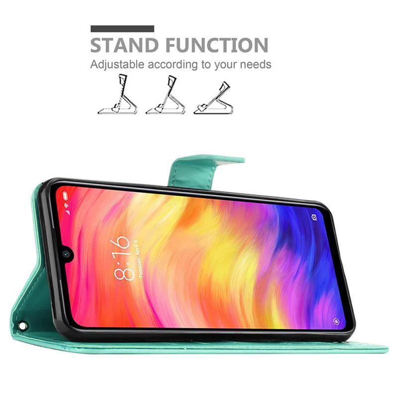 Cadorabo Hülle kompatibel mit Xiaomi RedMi NOTE 7 Schutzhülle im Blumen Design mit Magnetverschluss, Standfunktion und Kartenfächern
