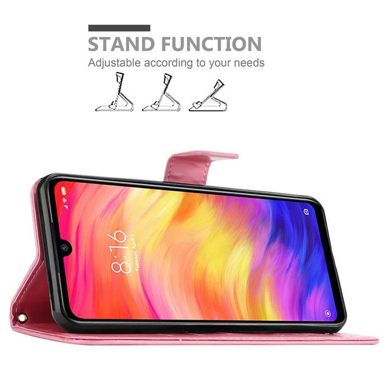 Cadorabo Hülle kompatibel mit Xiaomi RedMi NOTE 7 Schutzhülle im Blumen Design mit Magnetverschluss, Standfunktion und Kartenfächern