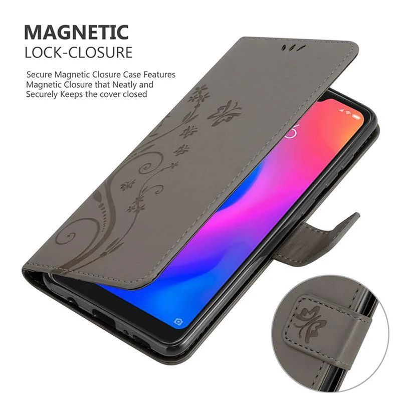 Cadorabo Hülle kompatibel mit Xiaomi RedMi NOTE 6 PRO Schutzhülle im Blumen Design mit Magnetverschluss, Standfunktion und Kartenfächern