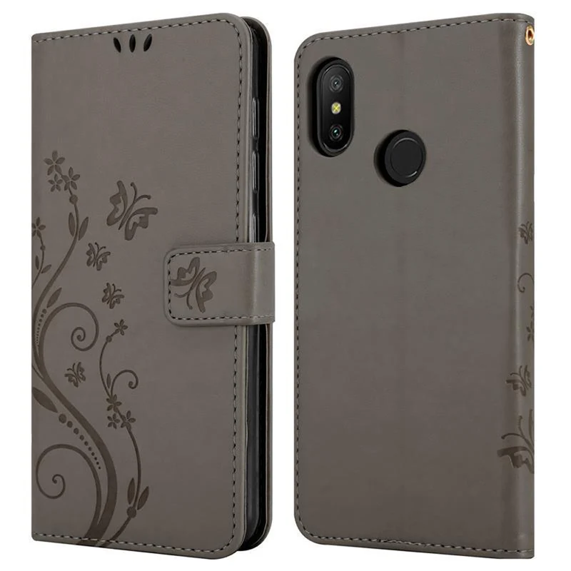 Cadorabo Hülle kompatibel mit Xiaomi RedMi NOTE 6 PRO Schutzhülle im Blumen Design mit Magnetverschluss, Standfunktion und Kartenfächern