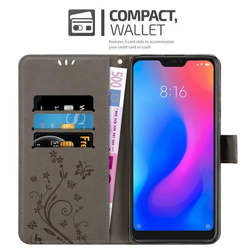 Cadorabo Hülle kompatibel mit Xiaomi RedMi NOTE 6 PRO Schutzhülle im Blumen Design mit Magnetverschluss, Standfunktion und Kartenfächern