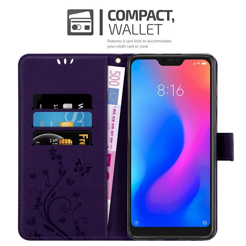 Cadorabo Hülle kompatibel mit Xiaomi RedMi NOTE 6 PRO Schutzhülle im Blumen Design mit Magnetverschluss, Standfunktion und Kartenfächern