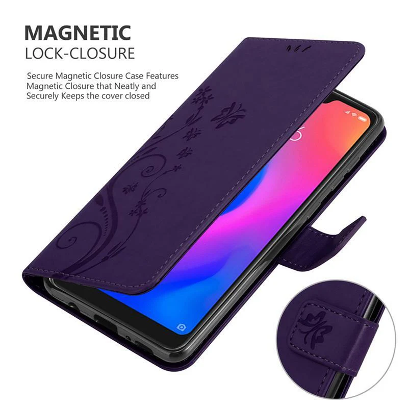Cadorabo Hülle kompatibel mit Xiaomi RedMi NOTE 6 PRO Schutzhülle im Blumen Design mit Magnetverschluss, Standfunktion und Kartenfächern