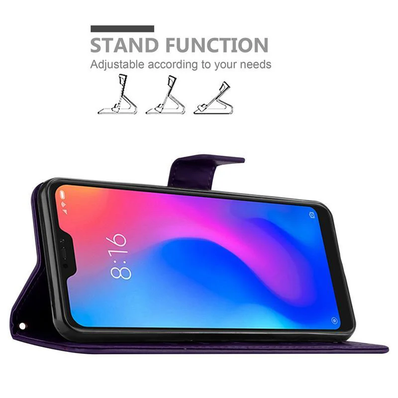 Cadorabo Hülle kompatibel mit Xiaomi RedMi NOTE 6 PRO Schutzhülle im Blumen Design mit Magnetverschluss, Standfunktion und Kartenfächern