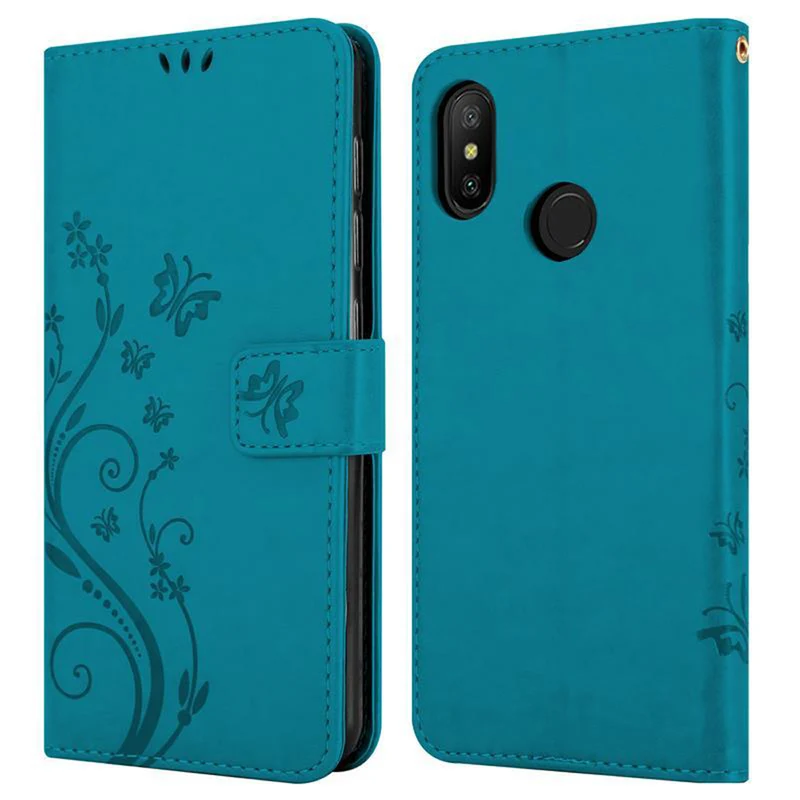 Cadorabo Hülle kompatibel mit Xiaomi RedMi NOTE 6 PRO Schutzhülle im Blumen Design mit Magnetverschluss, Standfunktion und Kartenfächern