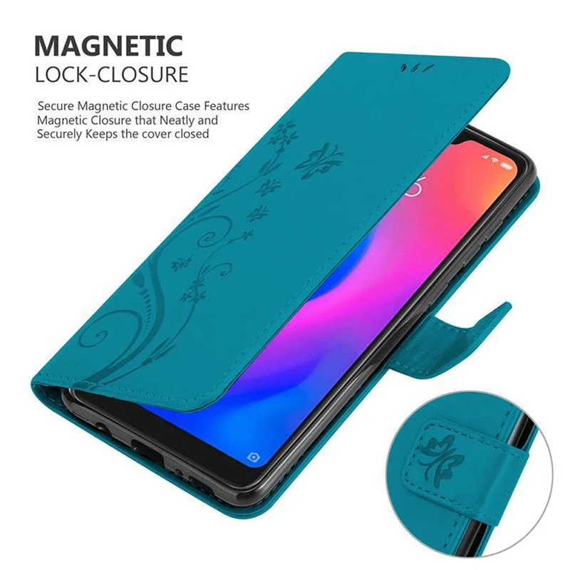 Cadorabo Hülle kompatibel mit Xiaomi RedMi NOTE 6 PRO Schutzhülle im Blumen Design mit Magnetverschluss, Standfunktion und Kartenfächern