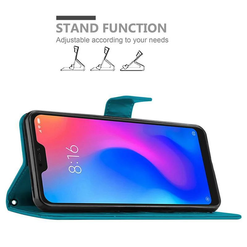 Cadorabo Hülle kompatibel mit Xiaomi RedMi NOTE 6 PRO Schutzhülle im Blumen Design mit Magnetverschluss, Standfunktion und Kartenfächern
