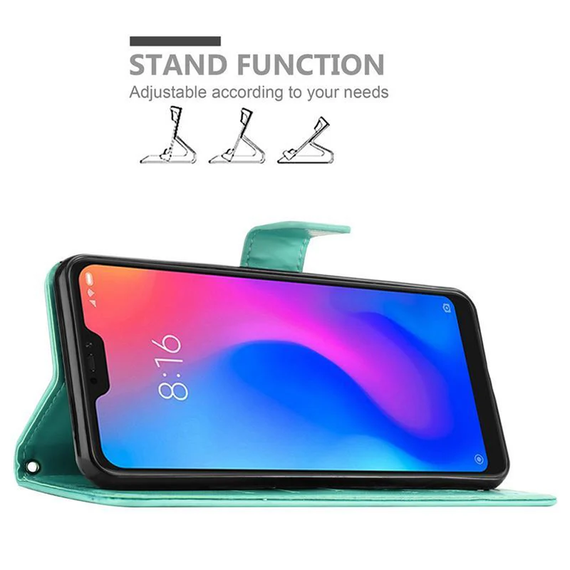 Cadorabo Hülle kompatibel mit Xiaomi RedMi NOTE 6 PRO Schutzhülle im Blumen Design mit Magnetverschluss, Standfunktion und Kartenfächern