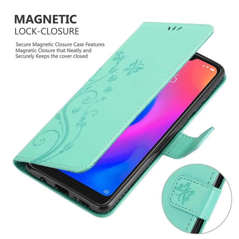 Cadorabo Hülle kompatibel mit Xiaomi RedMi NOTE 6 PRO Schutzhülle im Blumen Design mit Magnetverschluss, Standfunktion und Kartenfächern